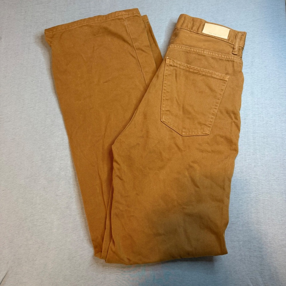 Mango MNG Denim Kaia High Waisted Wide Leg Jeans Brown Camel Cotton Size 6‎